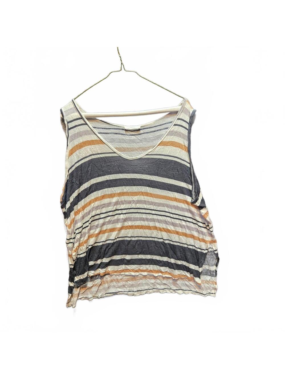 Lush Striped V-Neck Sleeveless Flowy Knit Tank Top - Orange/Grey/White